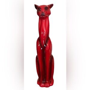 Vintage MCM Style Large RED Cat Ceramic Figure Statue 17.5" Tall Marked USA 221